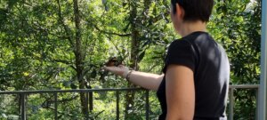 Sophie avec un oiseau dans la main